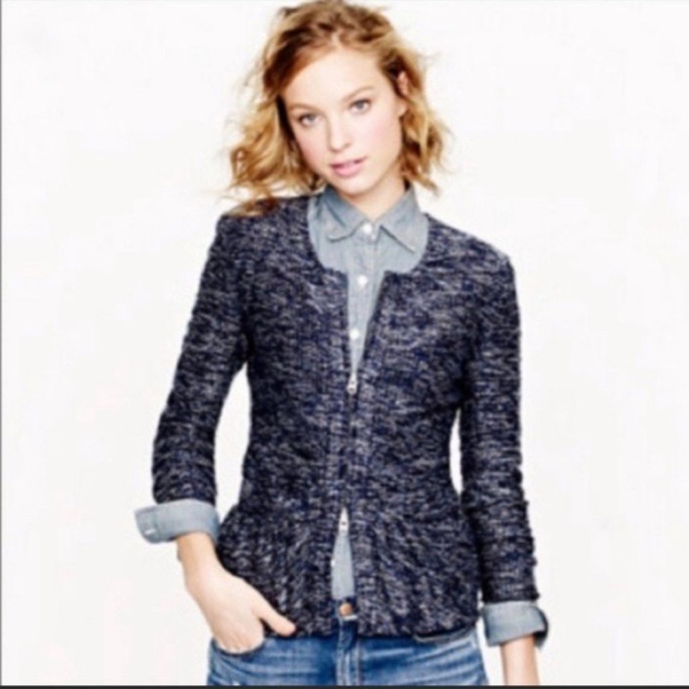 J. CREW Blue Tweed Boucle Peplum Jacket Size M
